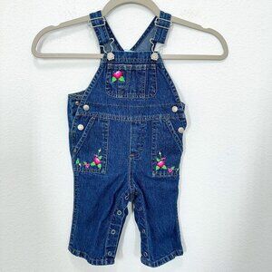 Vintage Old Navy Floral Embroidered Denim Jean Overalls Baby Girls Size 6-12 M